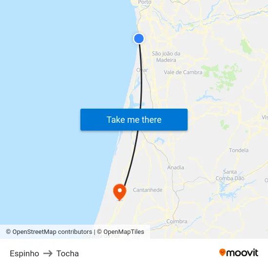 Espinho to Tocha map