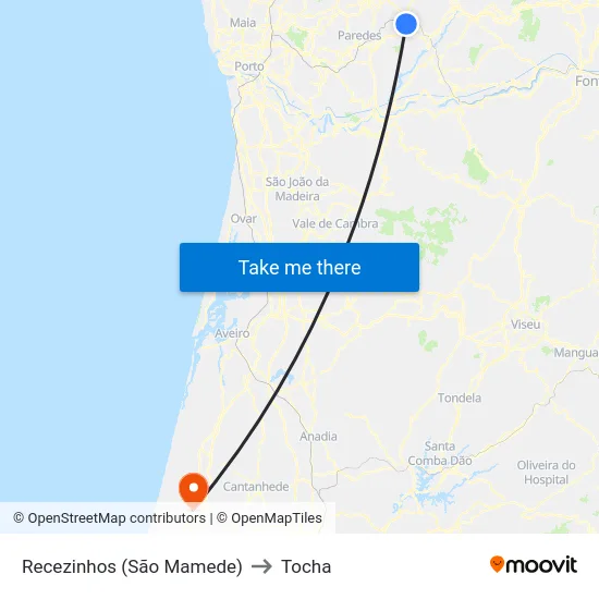 Recezinhos (São Mamede) to Tocha map