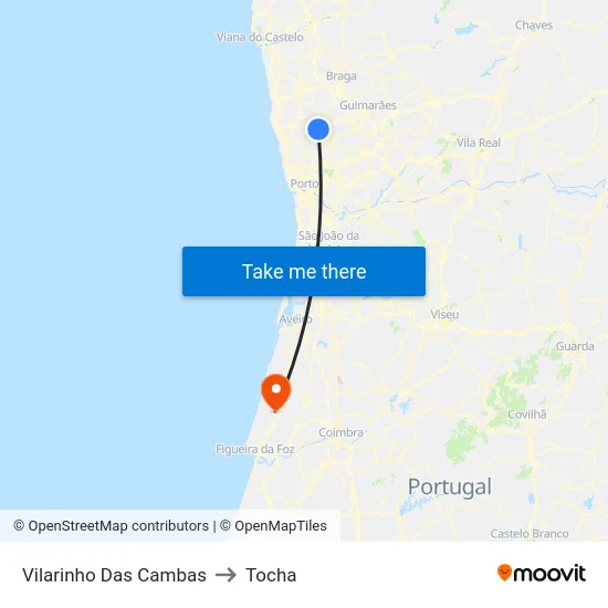 Vilarinho Das Cambas to Tocha map