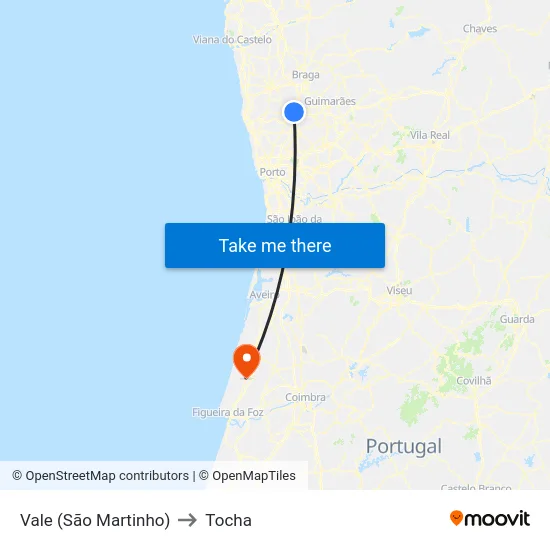 Vale (São Martinho) to Tocha map