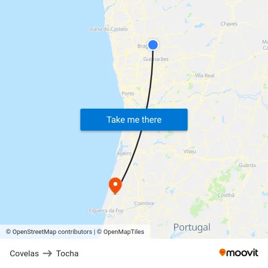 Covelas to Tocha map