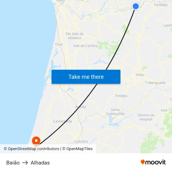 Baião to Alhadas map