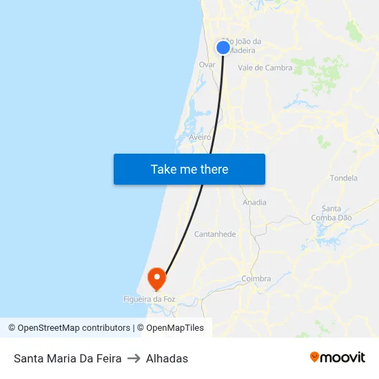 Santa Maria Da Feira to Alhadas map