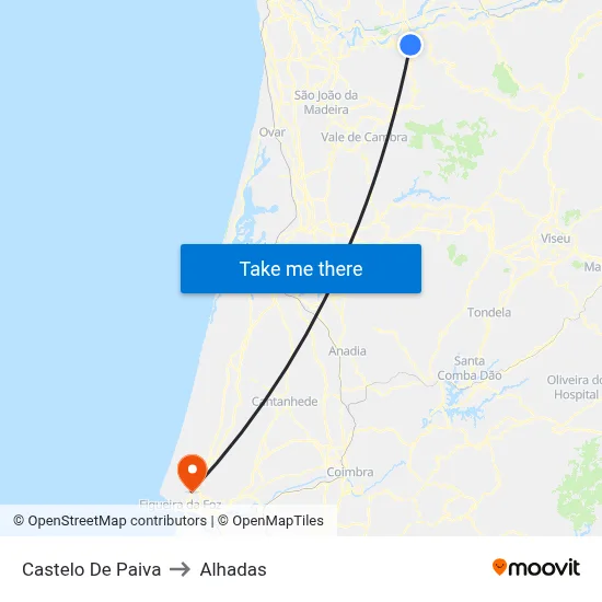 Castelo De Paiva to Alhadas map