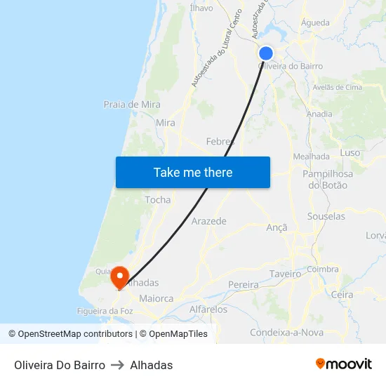 Oliveira Do Bairro to Alhadas map