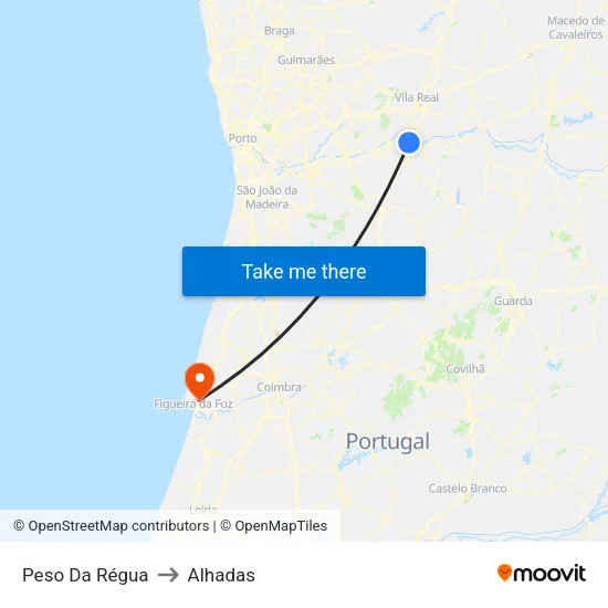 Peso Da Régua to Alhadas map