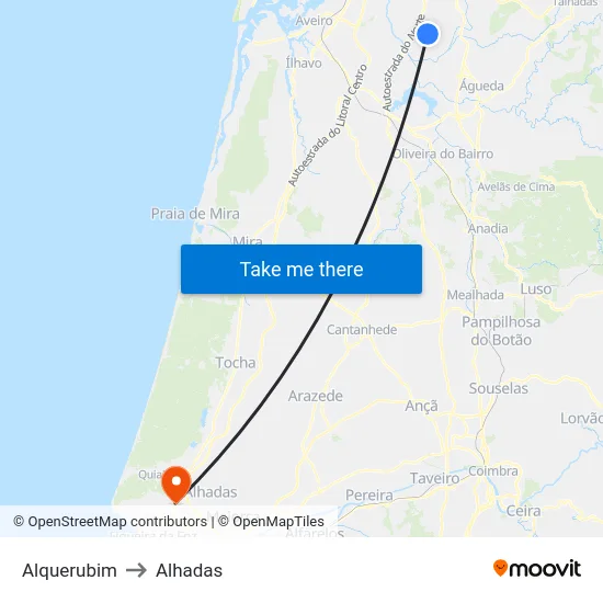 Alquerubim to Alhadas map