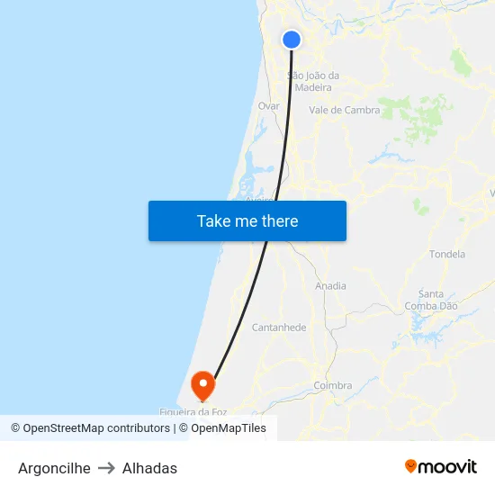 Argoncilhe to Alhadas map