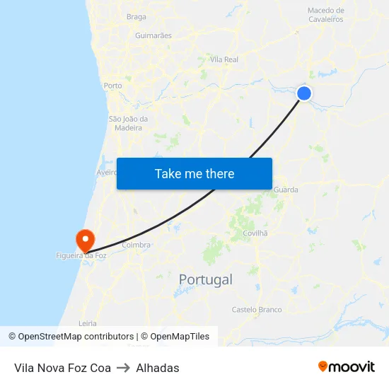 Vila Nova Foz Coa to Alhadas map