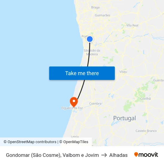 Gondomar (São Cosme), Valbom e Jovim to Alhadas map