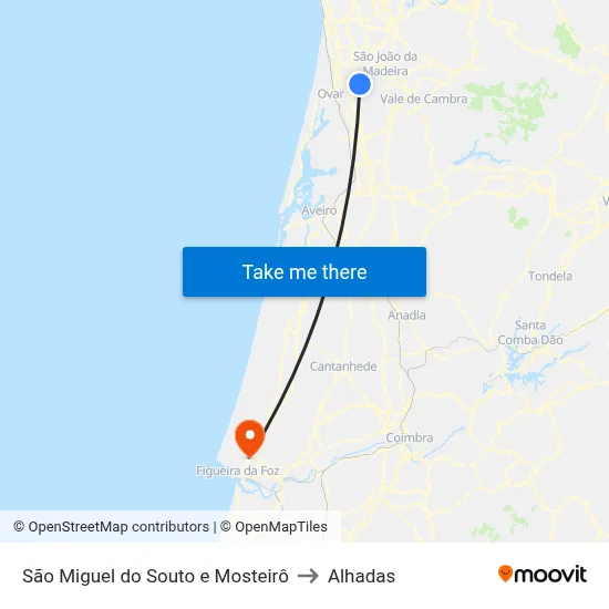 São Miguel do Souto e Mosteirô to Alhadas map