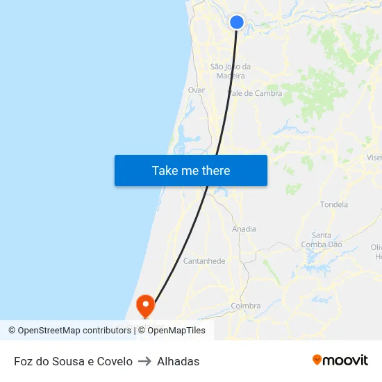 Foz do Sousa e Covelo to Alhadas map