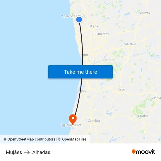 Mujães to Alhadas map