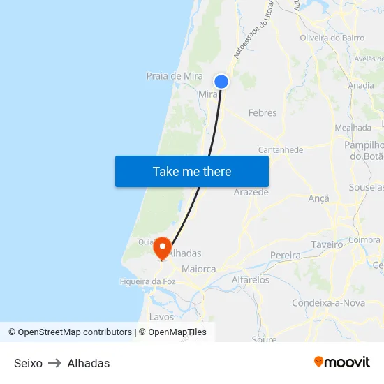 Seixo to Alhadas map
