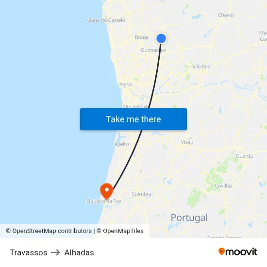 Travassos to Alhadas map