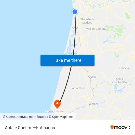 Anta e Guetim to Alhadas map