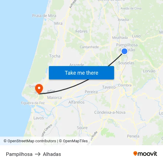 Pampilhosa to Alhadas map