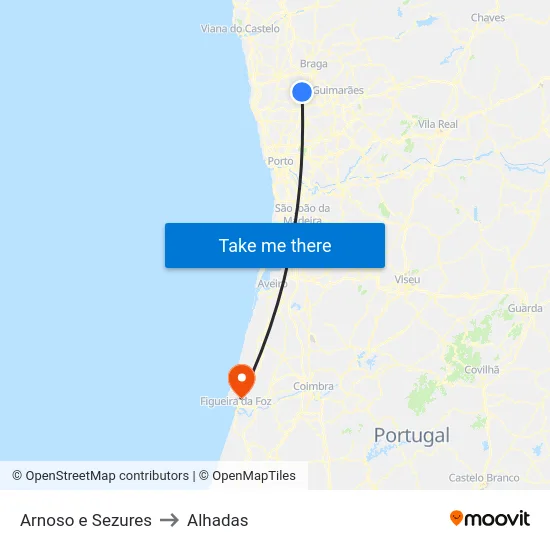 Arnoso e Sezures to Alhadas map