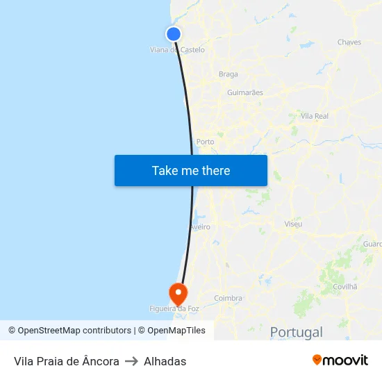 Vila Praia de Âncora to Alhadas map