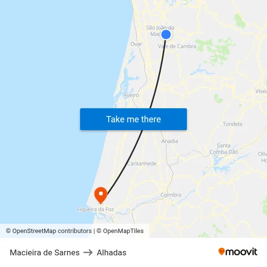 Macieira de Sarnes to Alhadas map