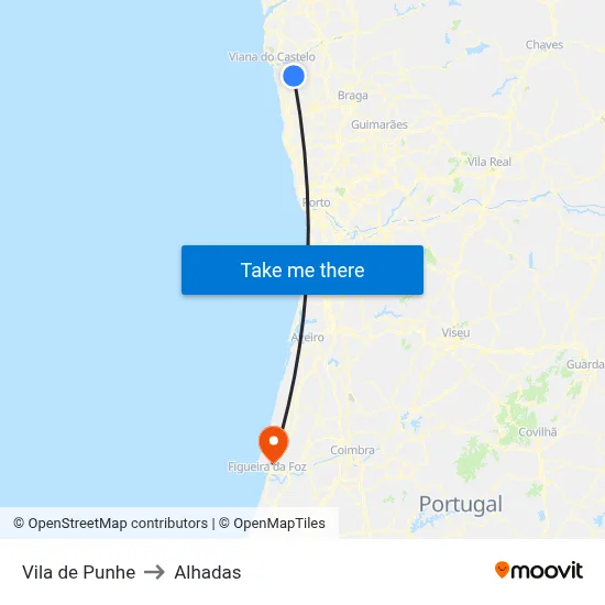 Vila de Punhe to Alhadas map