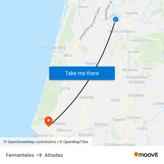 Fermentelos to Alhadas map