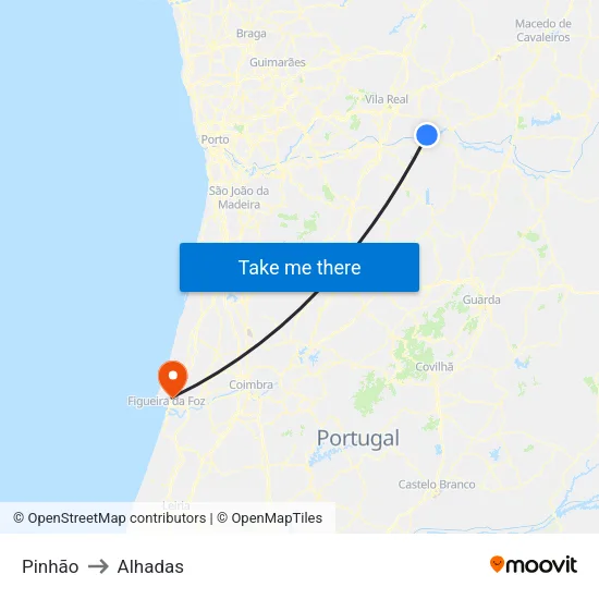 Pinhão to Alhadas map