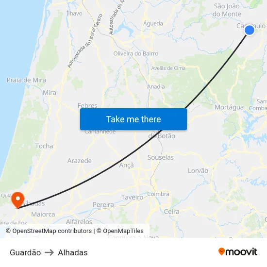 Guardão to Alhadas map