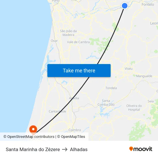 Santa Marinha do Zêzere to Alhadas map