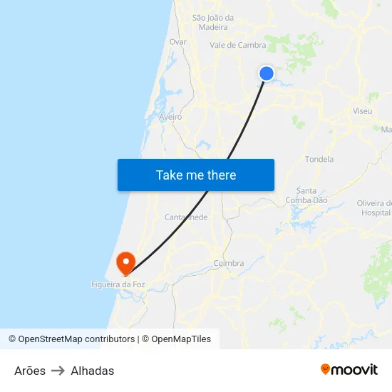Arões to Alhadas map