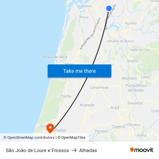 São João de Loure e Frossos to Alhadas map
