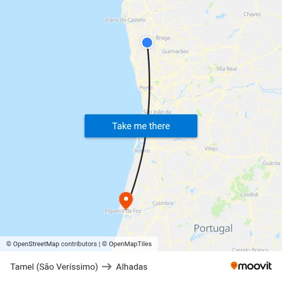 Tamel (São Veríssimo) to Alhadas map