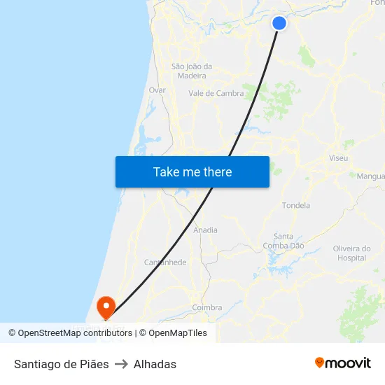 Santiago de Piães to Alhadas map