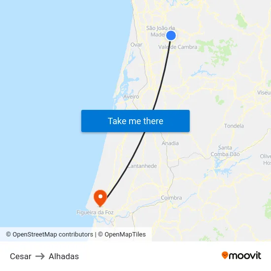 Cesar to Alhadas map