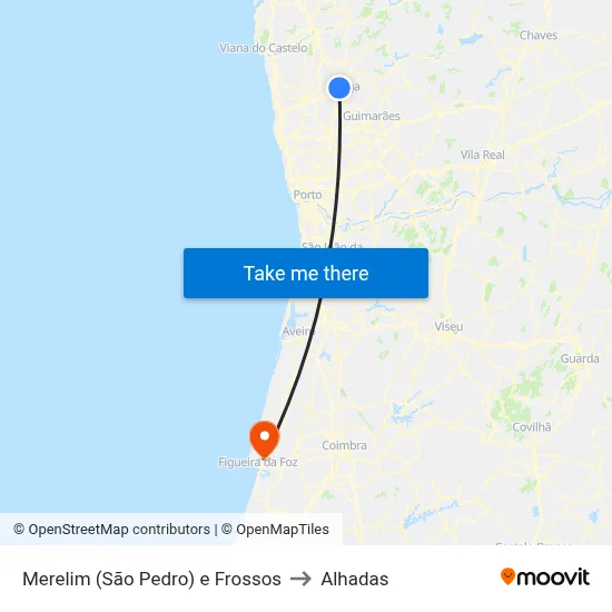 Merelim (São Pedro) e Frossos to Alhadas map