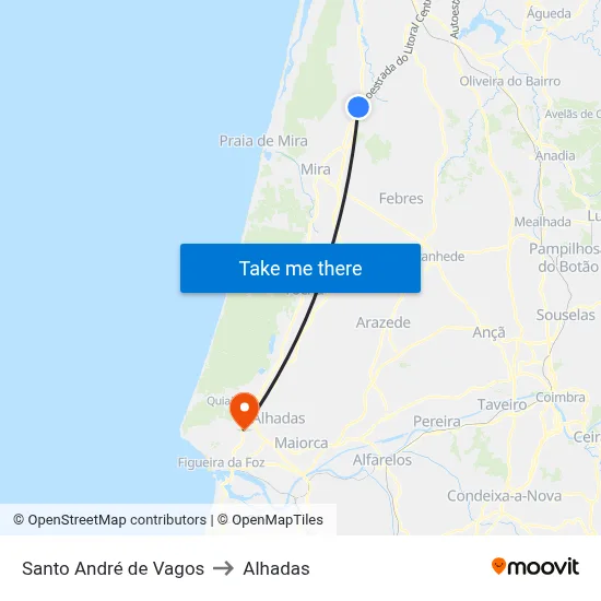 Santo André de Vagos to Alhadas map