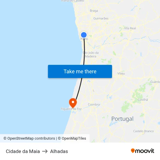 Cidade da Maia to Alhadas map