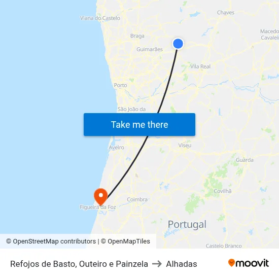 Refojos de Basto, Outeiro e Painzela to Alhadas map