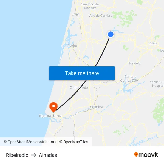 Ribeiradio to Alhadas map