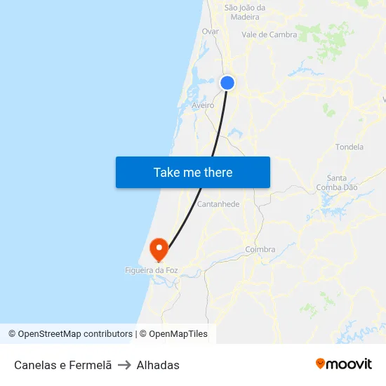 Canelas e Fermelã to Alhadas map
