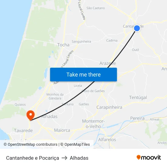 Cantanhede e Pocariça to Alhadas map