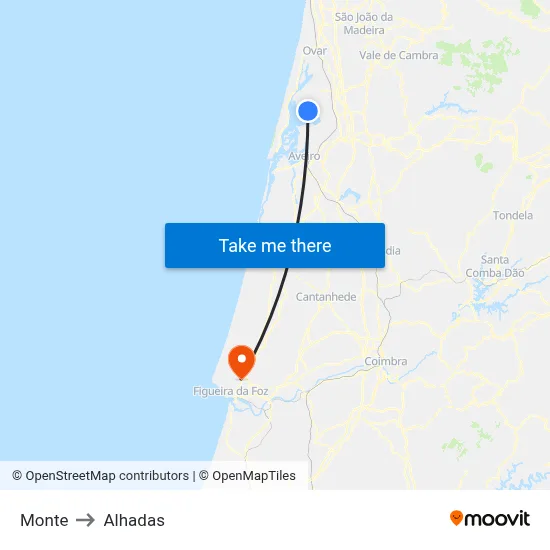 Monte to Alhadas map