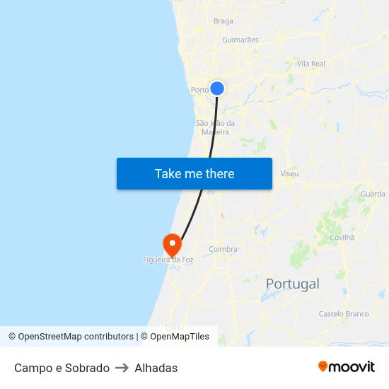 Campo e Sobrado to Alhadas map