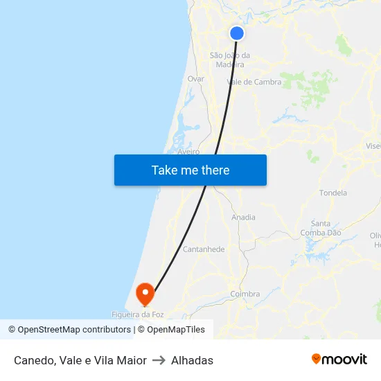 Canedo, Vale e Vila Maior to Alhadas map
