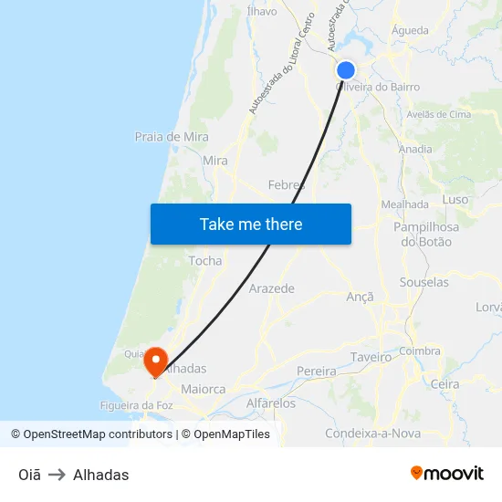 Oiã to Alhadas map