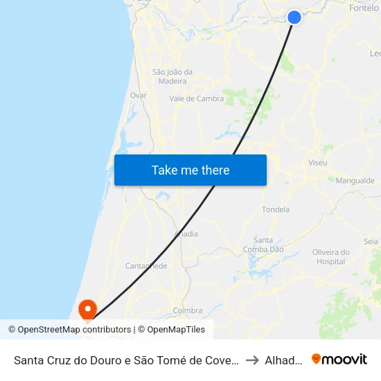 Santa Cruz do Douro e São Tomé de Covelas to Alhadas map