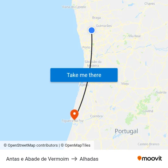 Antas e Abade de Vermoim to Alhadas map