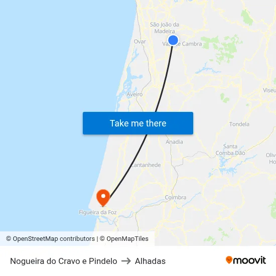 Nogueira do Cravo e Pindelo to Alhadas map