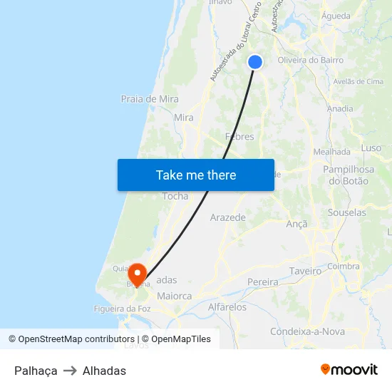 Palhaça to Alhadas map