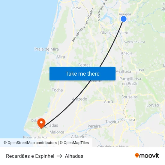 Recardães e Espinhel to Alhadas map